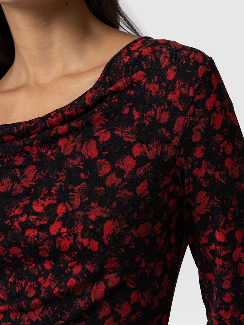 Matilda Ruched Tee - Red Winter Floral