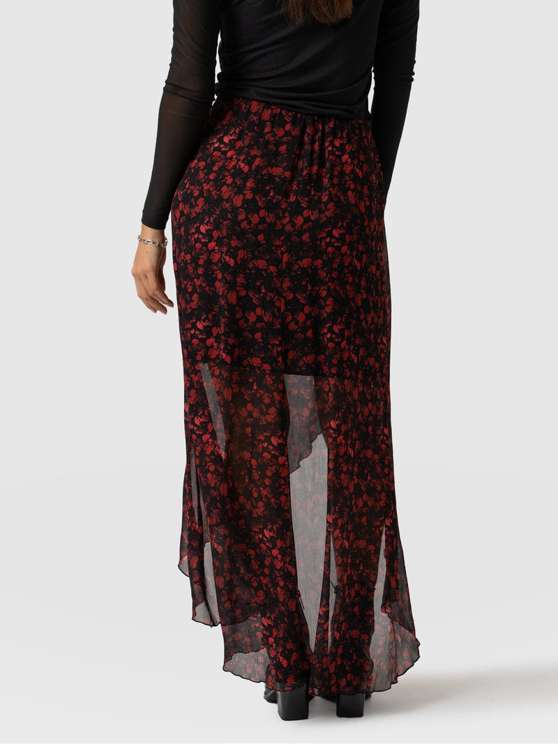 Lexie High Low Skirt - Red Winter Floral