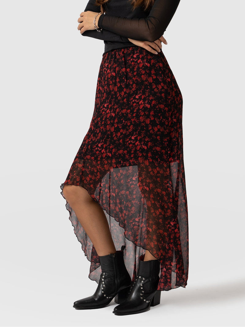 Lexie High Low Skirt - Red Winter Floral