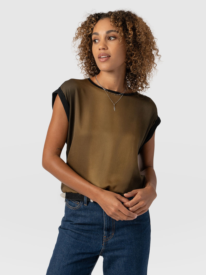 Turn Up Contrast Tee - Khaki Gradient