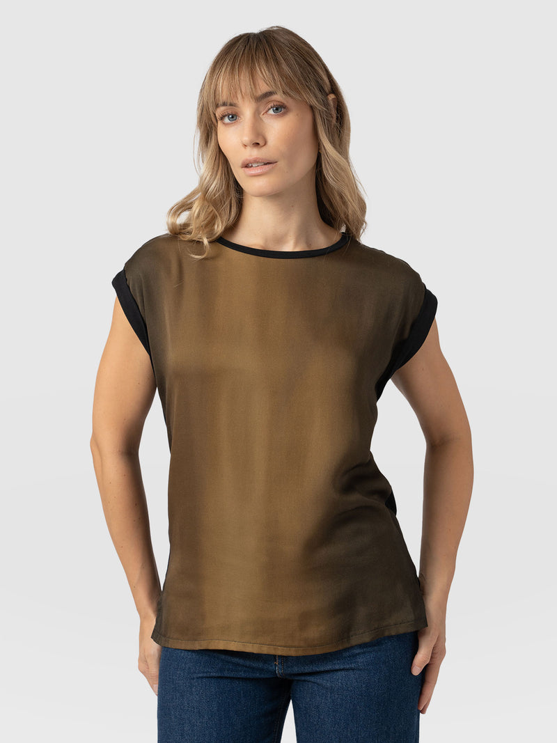 Turn Up Contrast Tee - Khaki Gradient