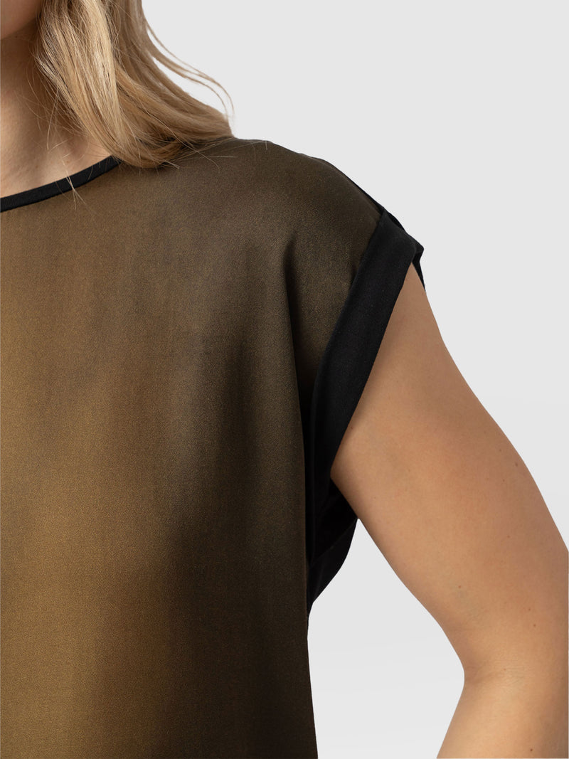 Turn Up Contrast Tee - Khaki Gradient