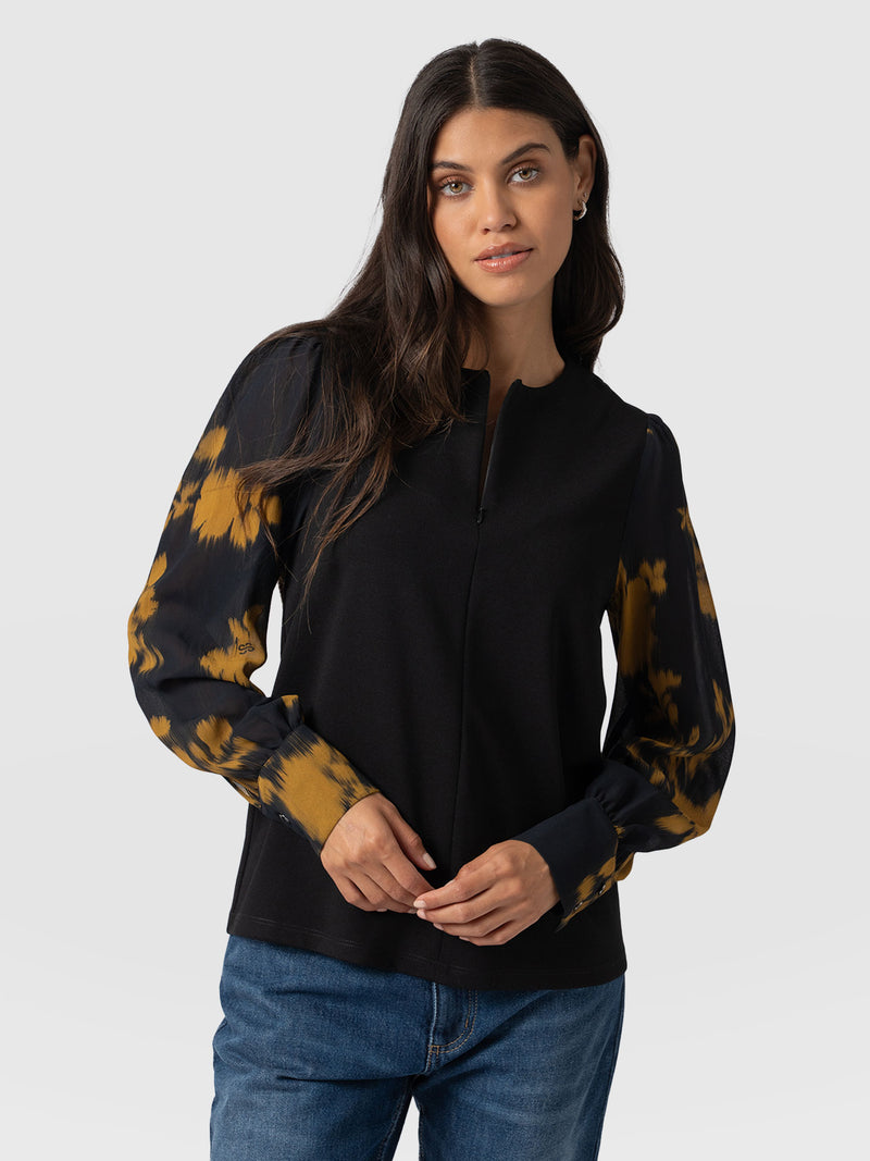 Esme Zip Up Top - Yellow Fade Floral