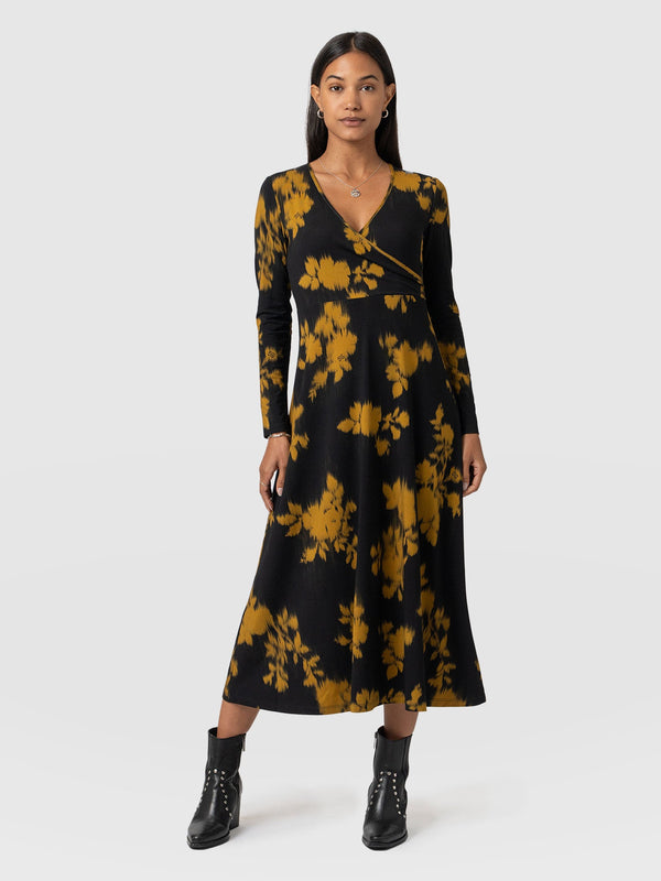 Maggie Wrap Midi Dress - Yellow Fade Floral