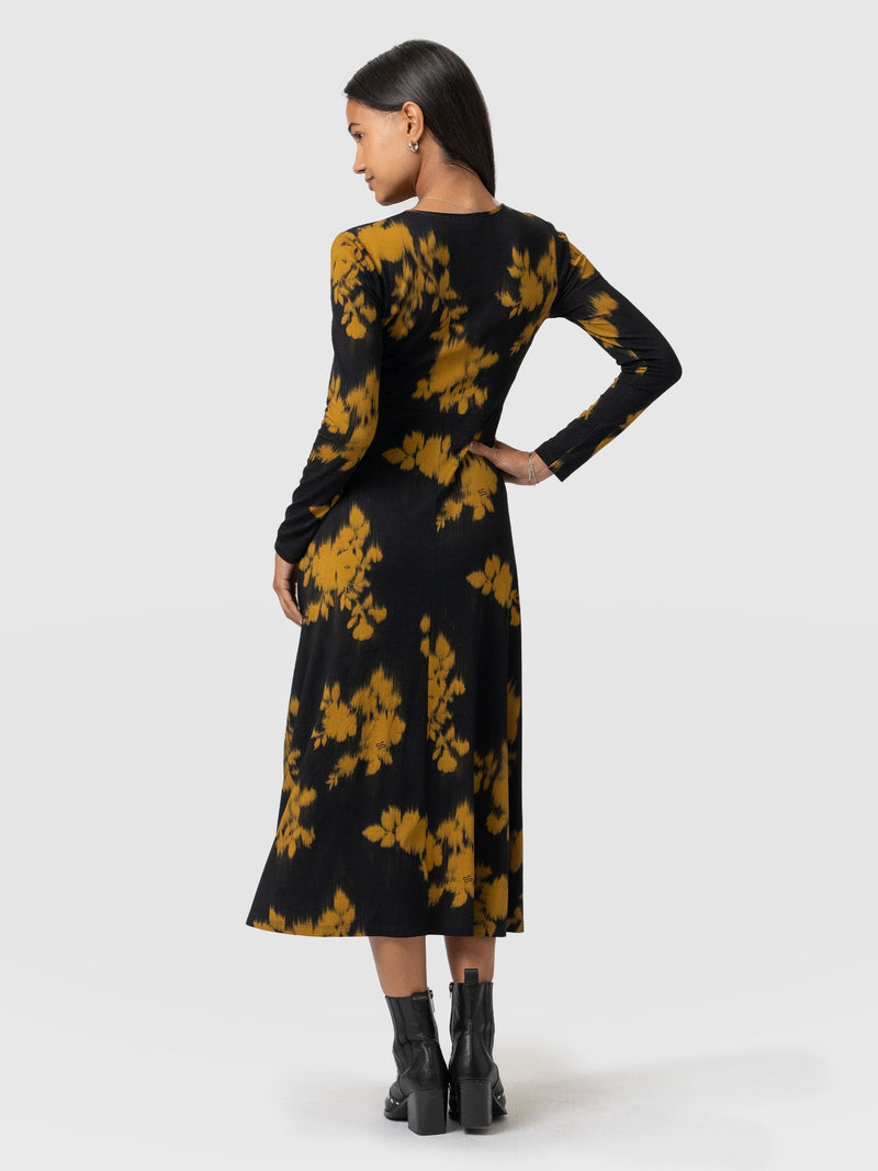 Maggie Wrap Midi Dress - Yellow Fade Floral