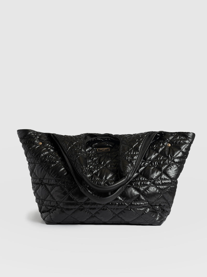 Large Stella Quilted Shoulder Tote Bag - Black