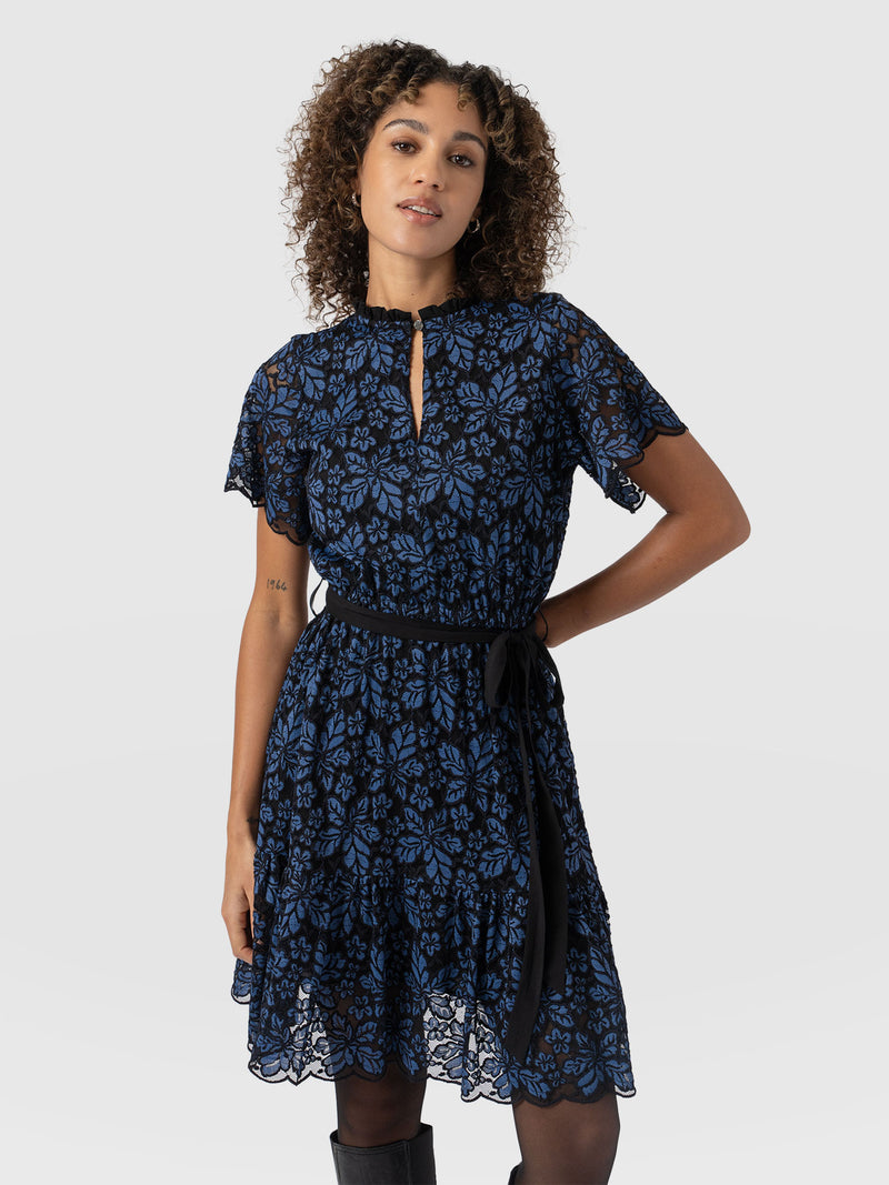 Fearne Lace Mini Dress - Blue/Black