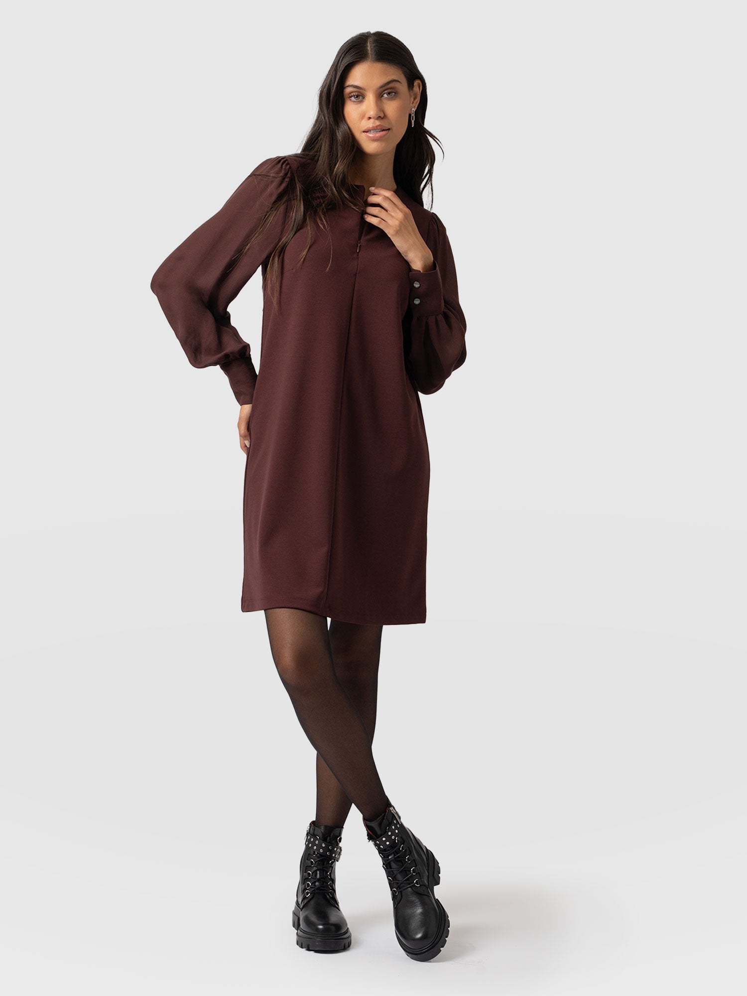 Esme Zip Up Dress - Maroon