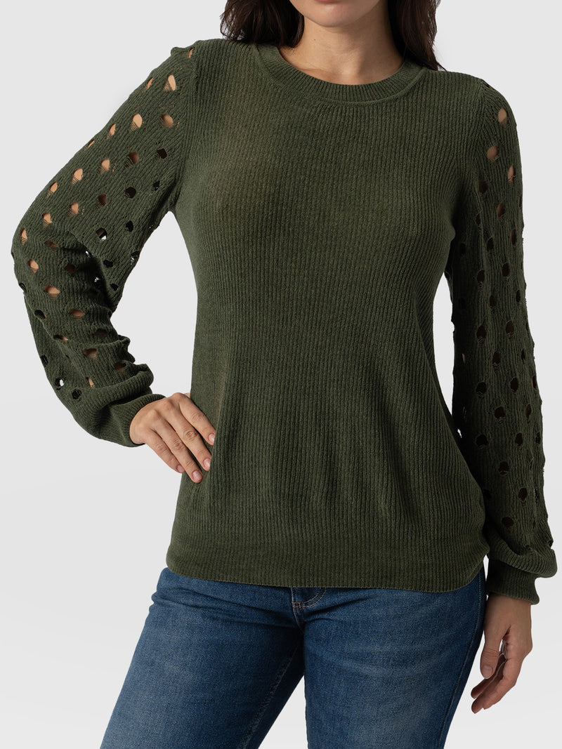 Suki Lace Hole Knit - Green