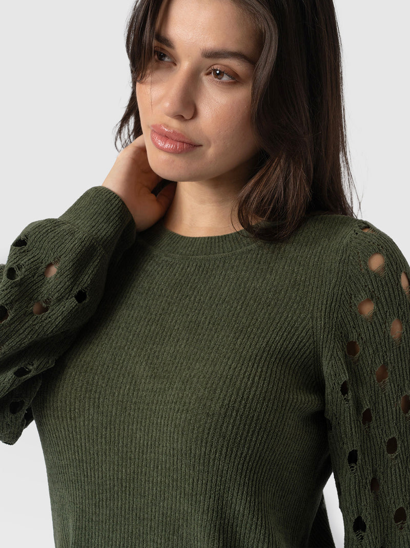 Suki Lace Hole Knit - Green