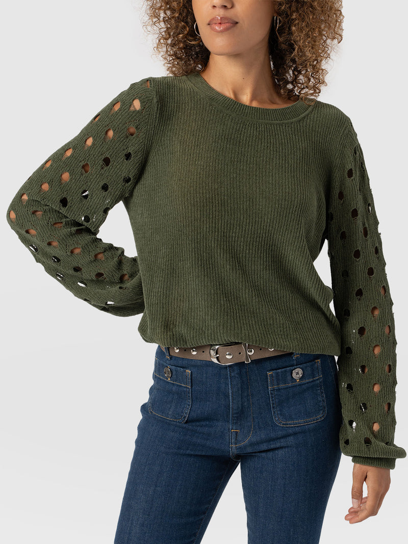 Suki Lace Hole Knit - Green