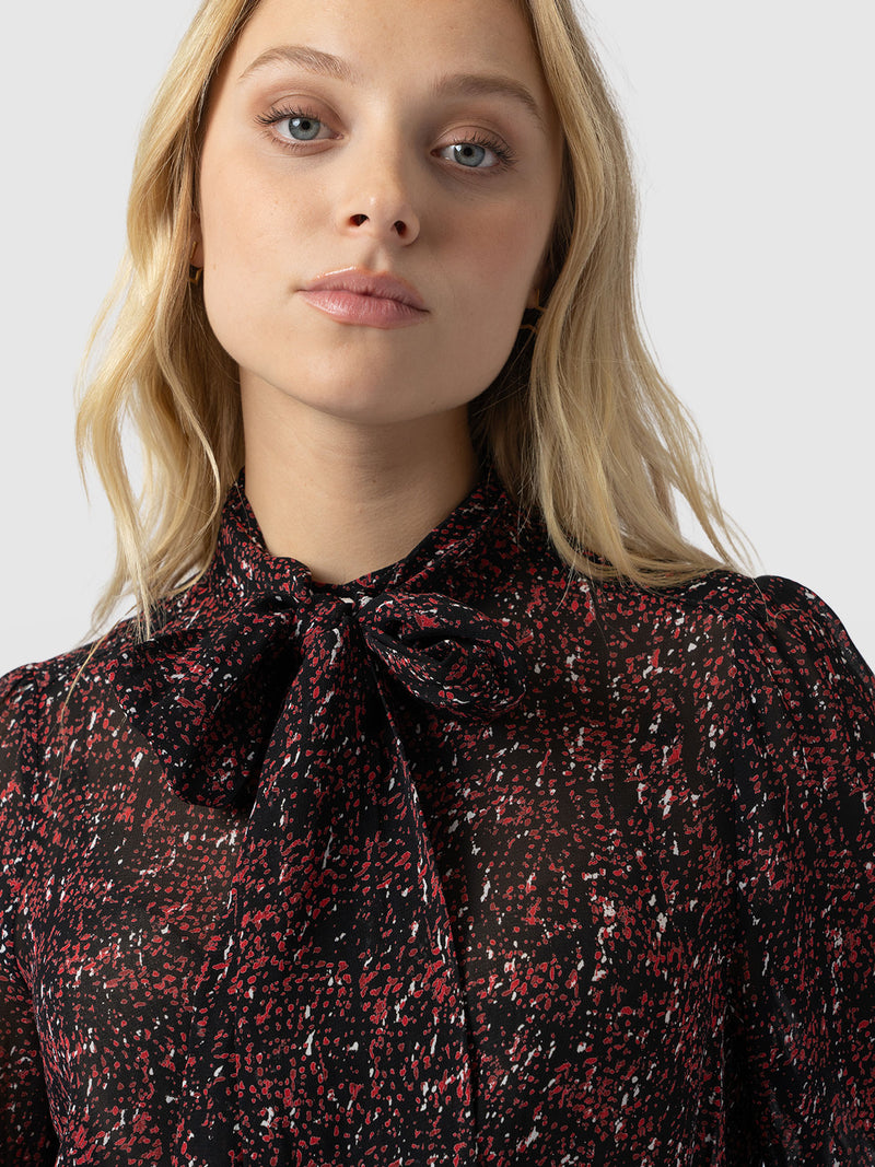 Paxton Pussybow Blouse - Red Ditsy Leopard