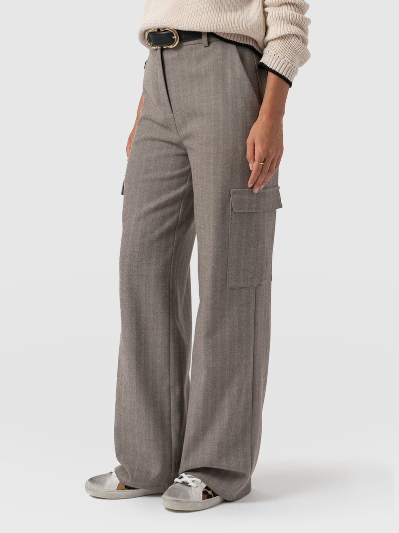 Astrid Cargo Pant - Brown Herringbone