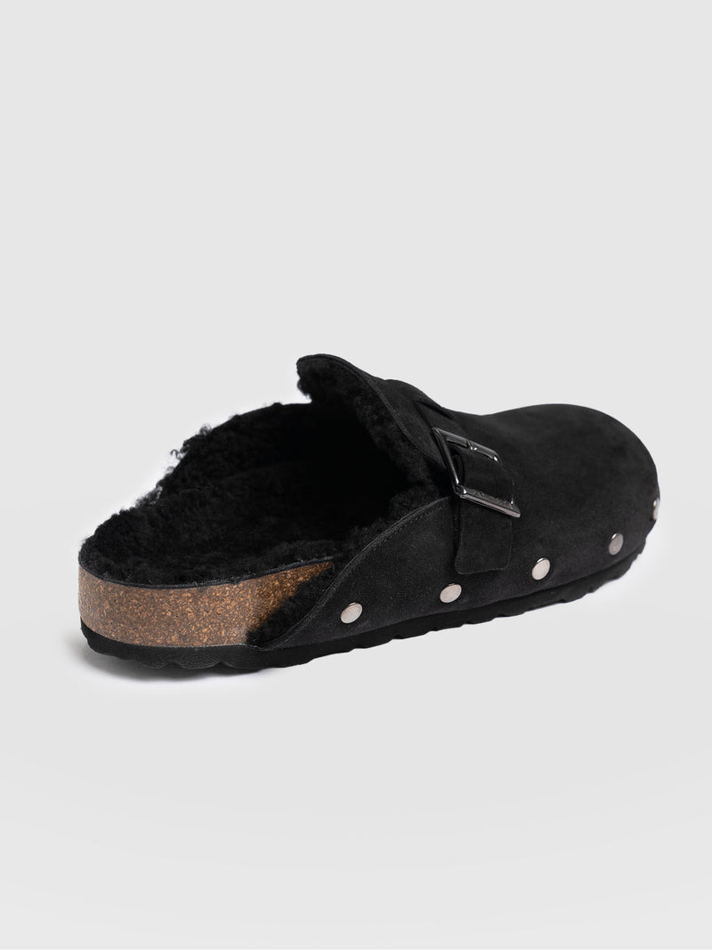 Studded Clogs - Black Shearling