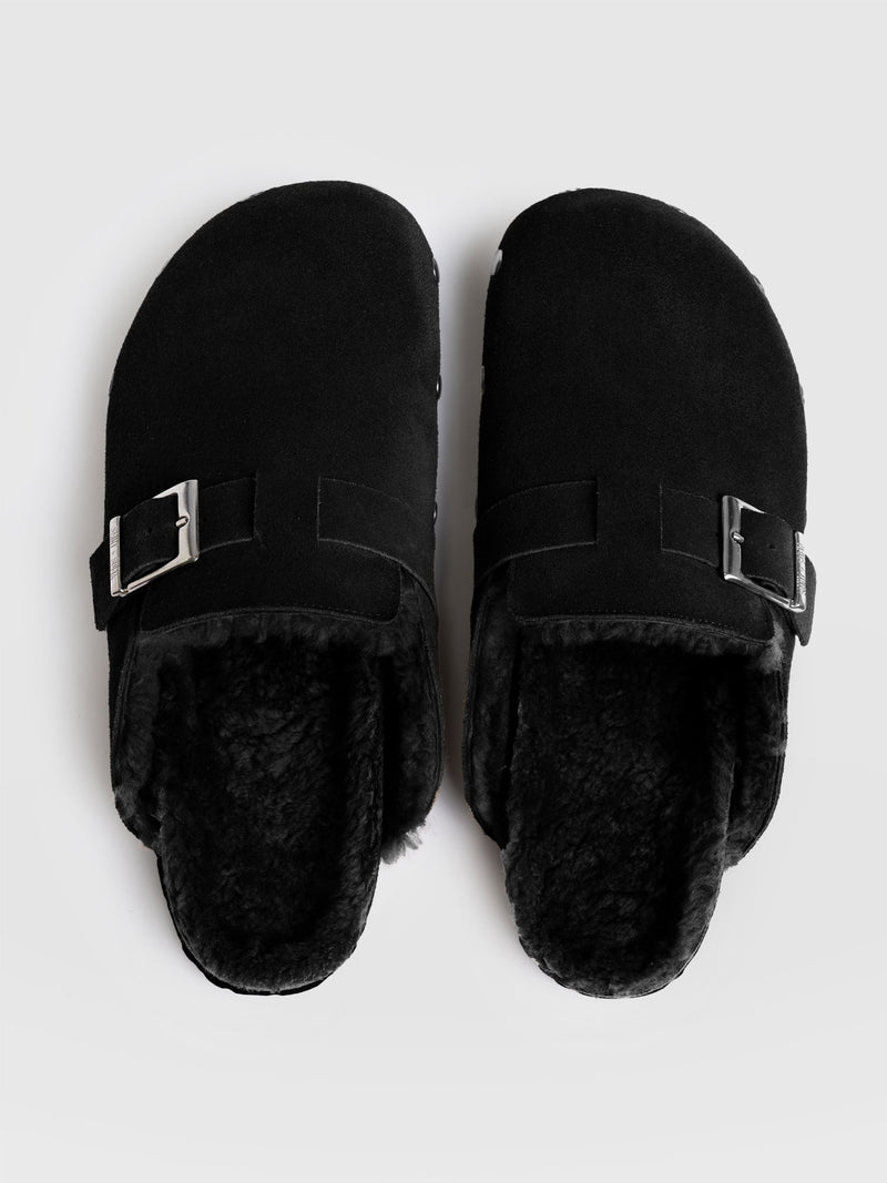 Studded Clogs - Black Shearling