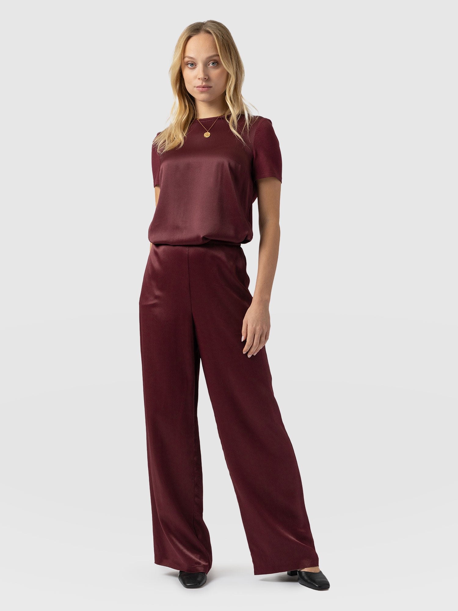 Langley Wide Leg Pant - Maroon