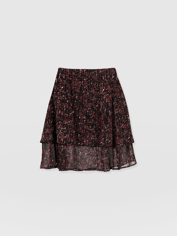 Etta Mini Layered Skirt - Red Ditsy Leopard