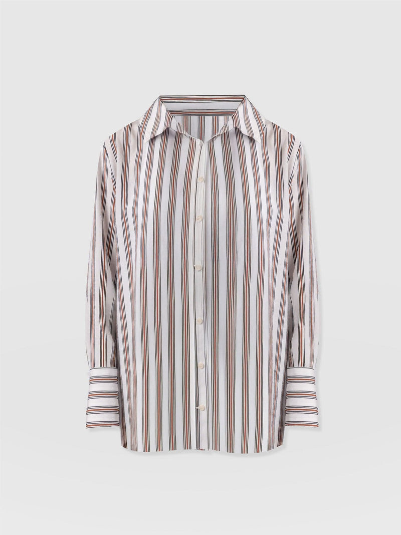 Reagan Tie Shirt - Beige Stripe