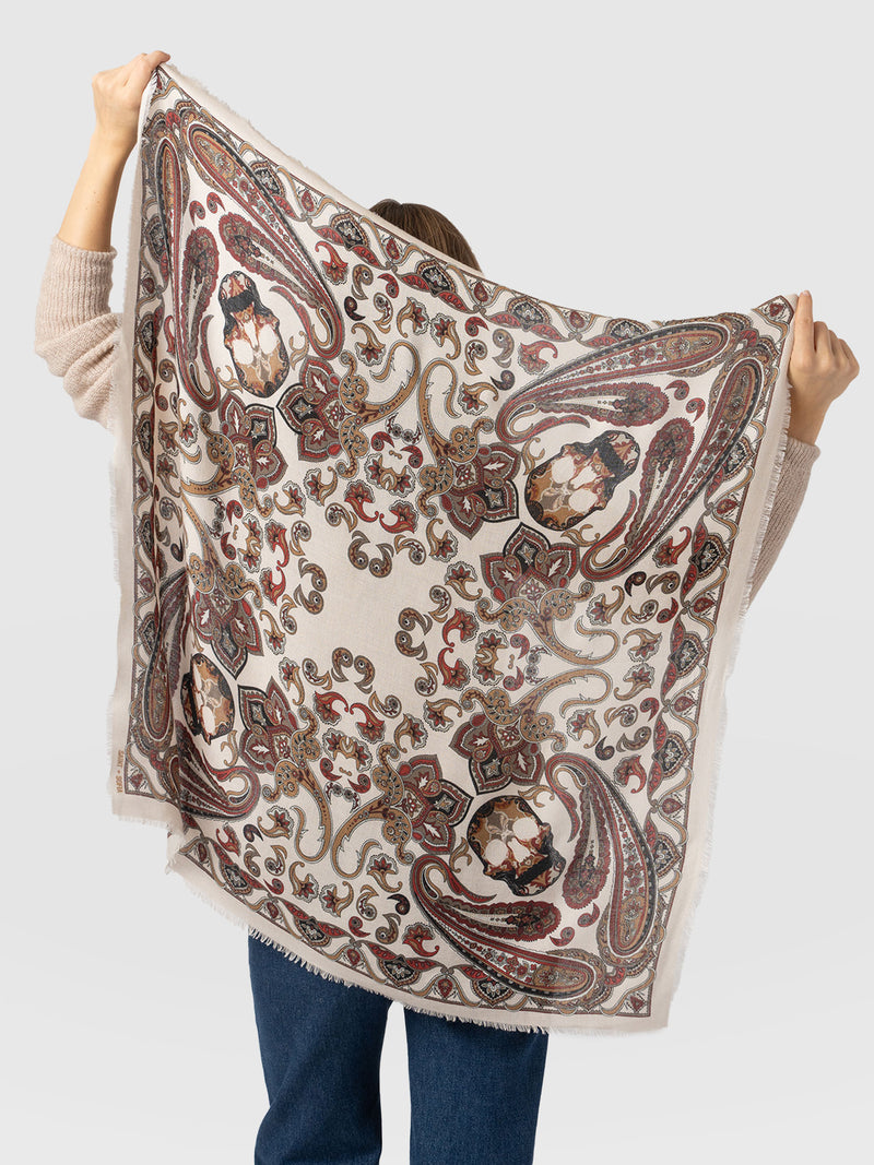 Wren Paisley Scarf - Cream/Burgundy