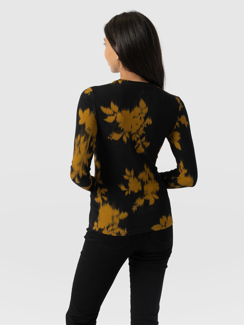 Austen Crew Neck Long Sleeve Tee - Yellow Fade Floral