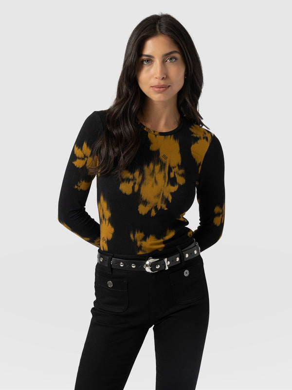 Austen Crew Neck Long Sleeve Tee - Yellow Fade Floral