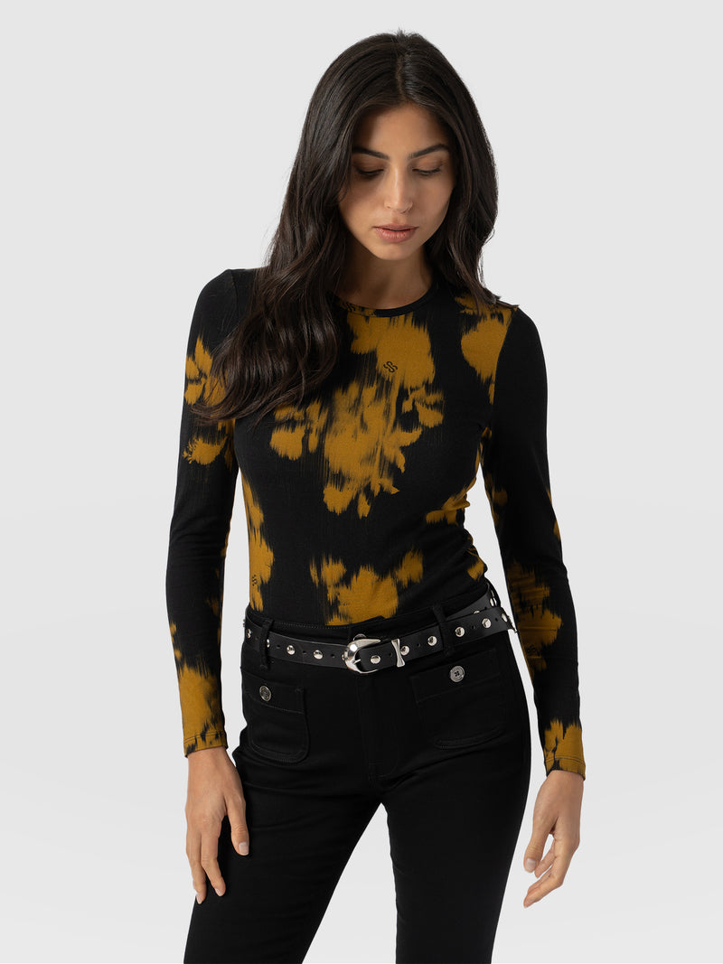 Austen Crew Neck Long Sleeve Tee - Yellow Fade Floral