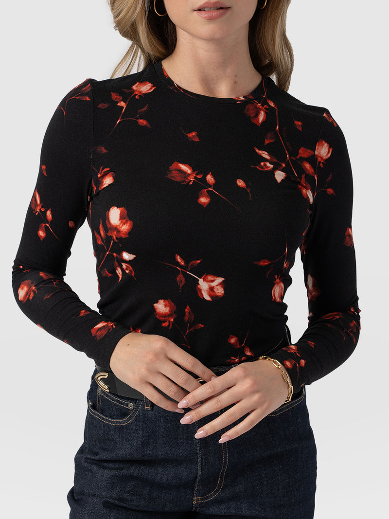 Austen Crew Neck Long Sleeve Tee - Dark Roses