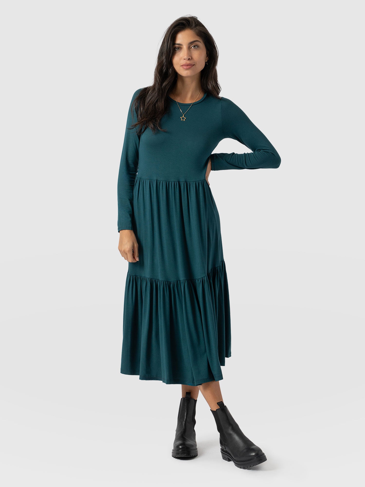 Greenwich Dress Long Sleeve - Deep Green