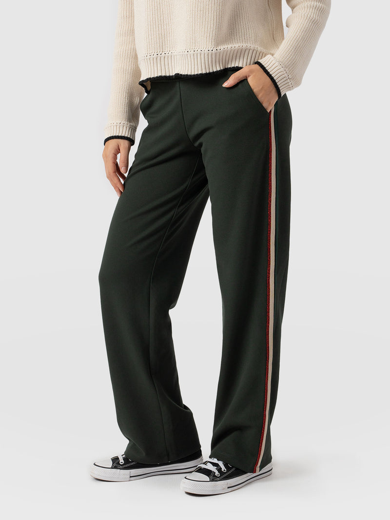 Runway Pant - Bottle Green - Red Lurex Stripe