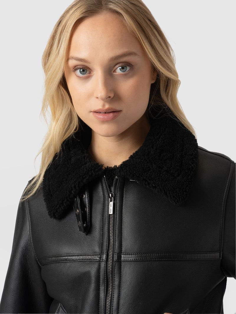 Amelia Aviator Jacket - Black