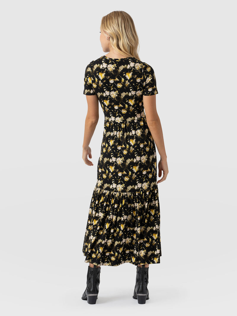 Greenwich Dress Short Sleeve - Black Daisy Floral