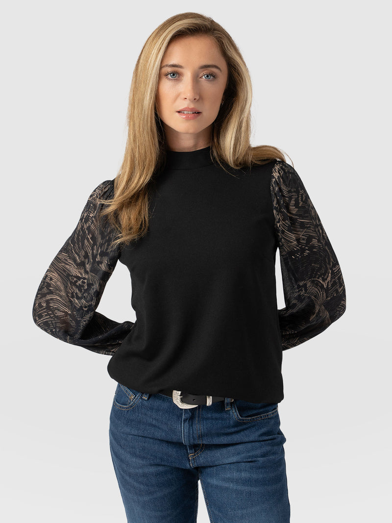 Penny Puff Sleeve Long Sleeve Top - Spot Feather