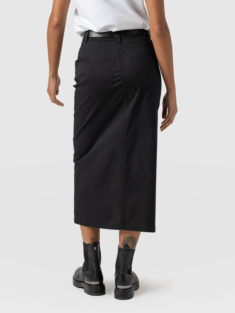 Raye Pencil Midi Denim Skirt - Black