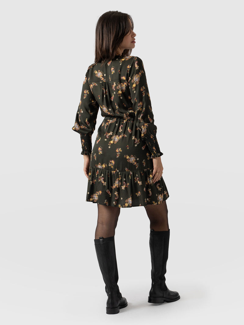 Mini Olivia Zip Up Dress - Khaki Paisley