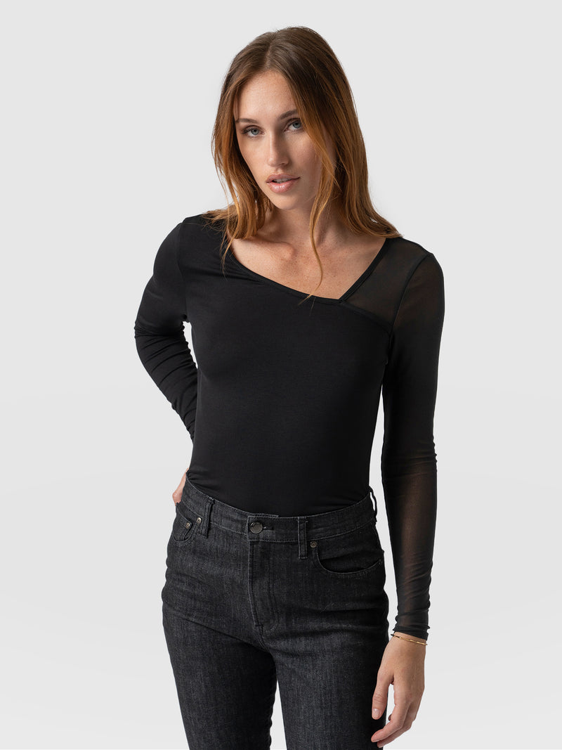 Aimee Cut Out Long Sleeve Tee - Black