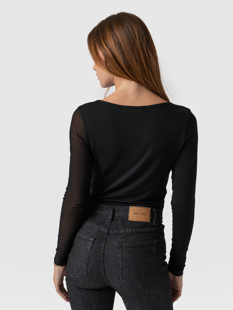 Aimee Cut Out Long Sleeve Tee - Black