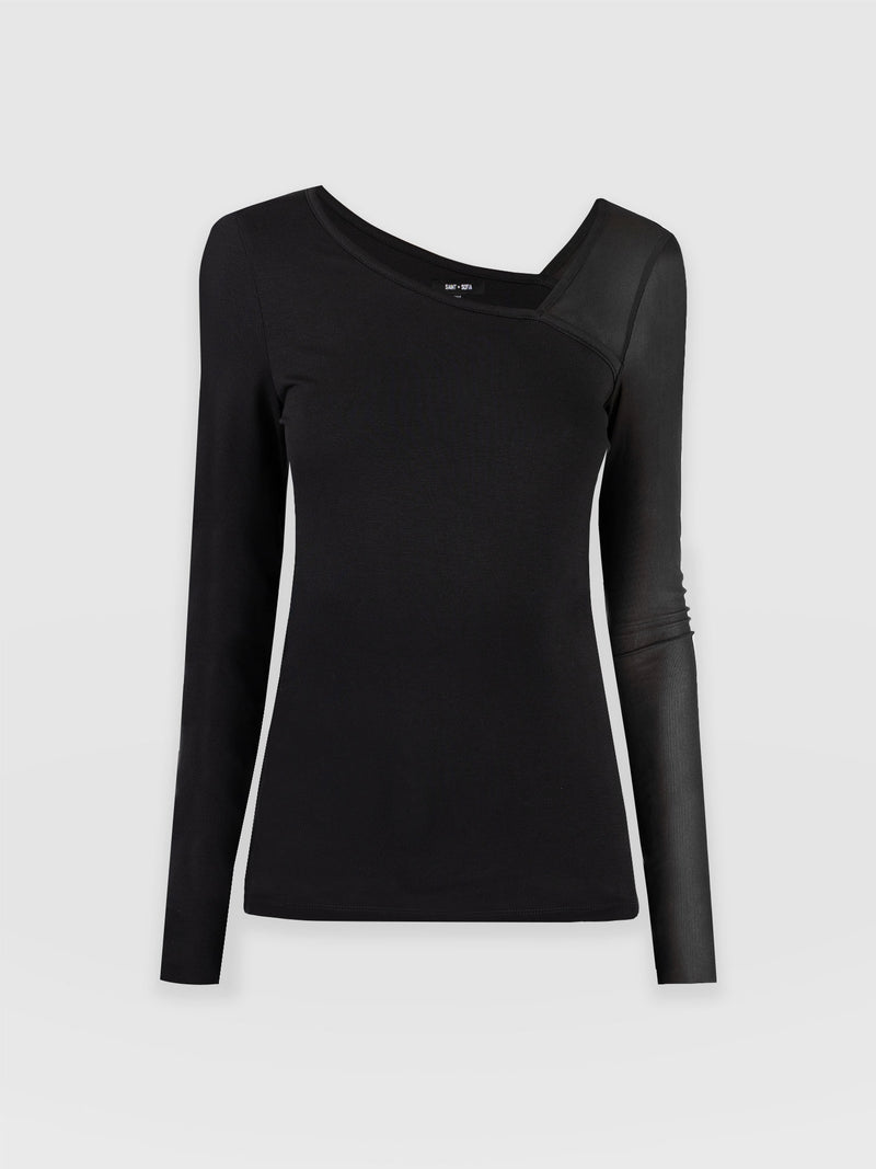 Aimee Cut Out Long Sleeve Tee - Black