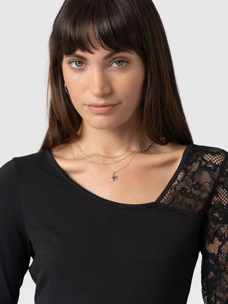 Aimee Cut Out Long Sleeve Tee - Black Lace