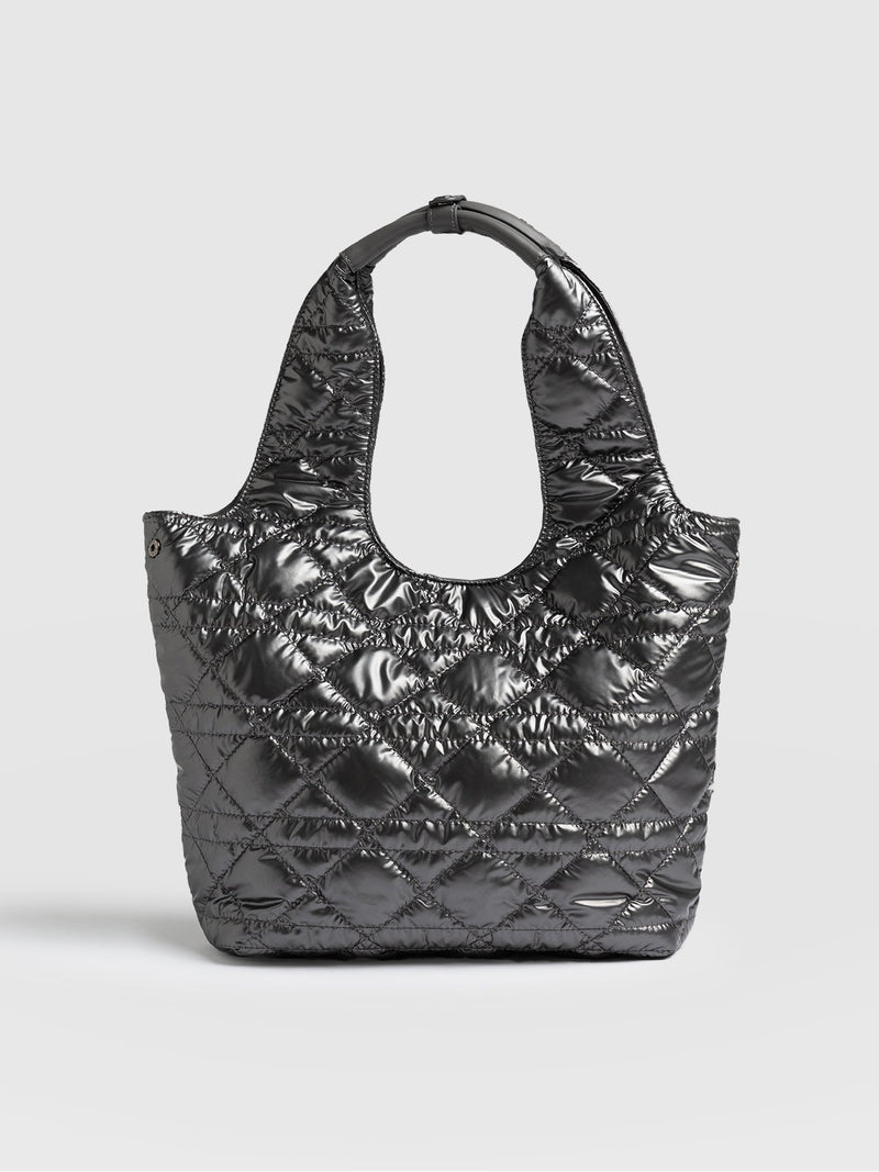 Quilted Stella Shoulder Tote Bag - Gunmetal