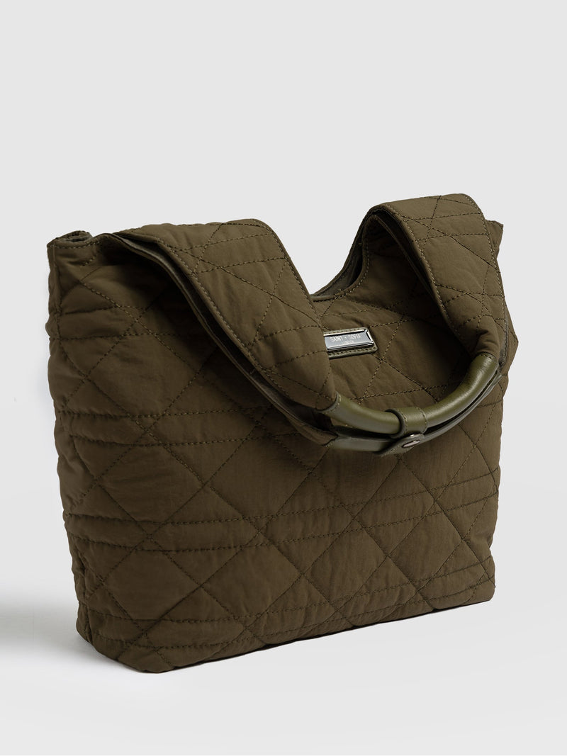 Quilted Stella Shoulder Tote Bag - Khaki