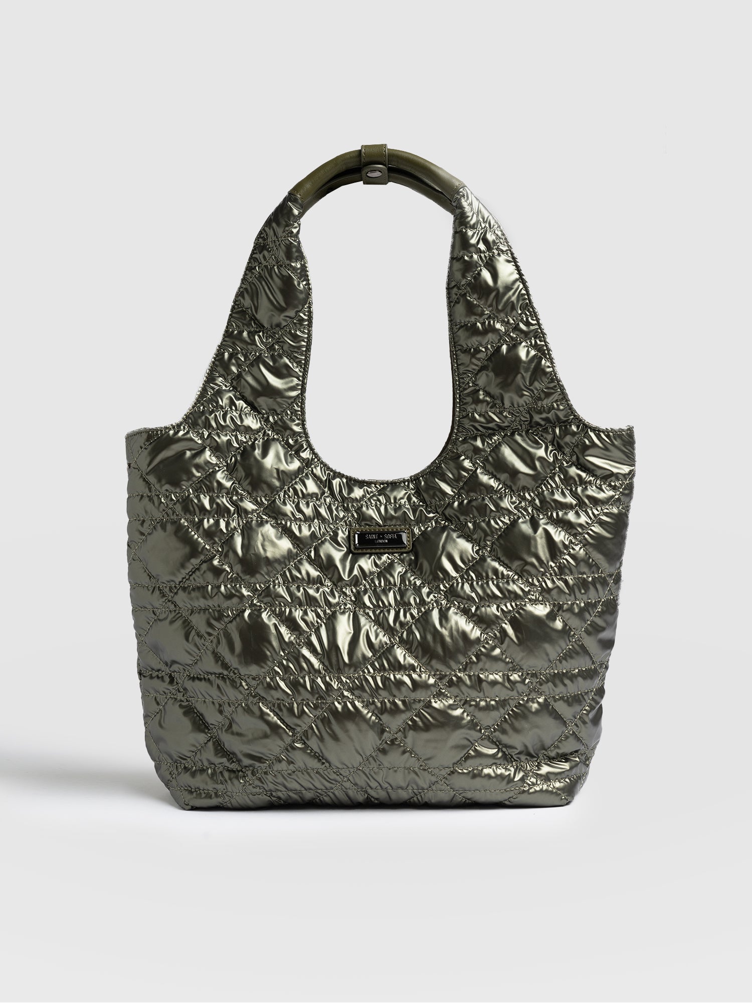 Quilted Stella Shoulder Tote Bag - Metallic Khaki