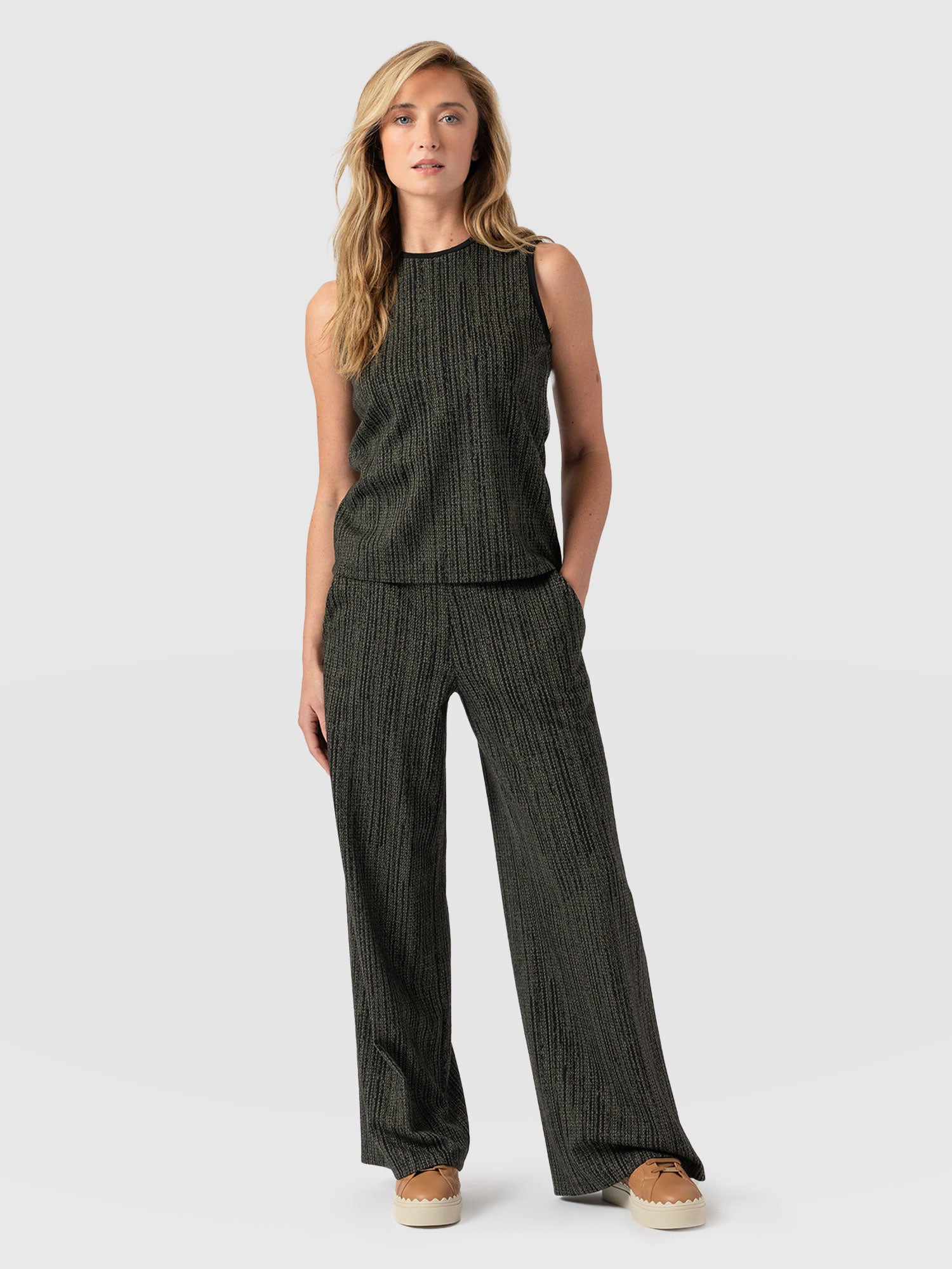 Keller Wide Leg Pant - Green Pixel