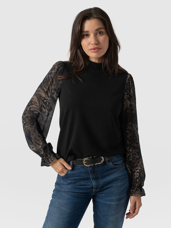 Penny Puff Sleeve Long Sleeve Top - Spot Feather