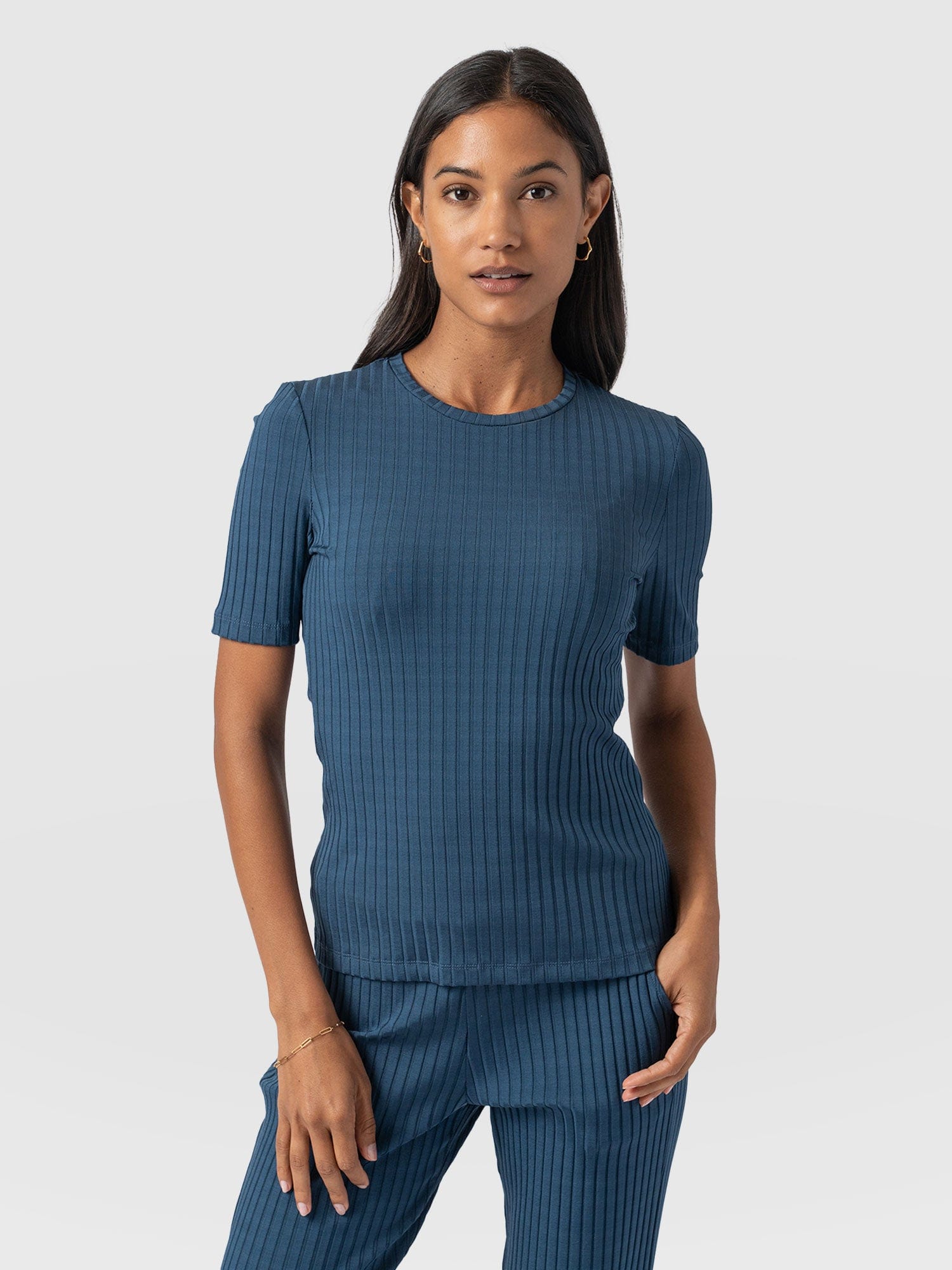 Adaline Tee Teal Rib - Women's T-Shirts | Saint + Sofia® EU