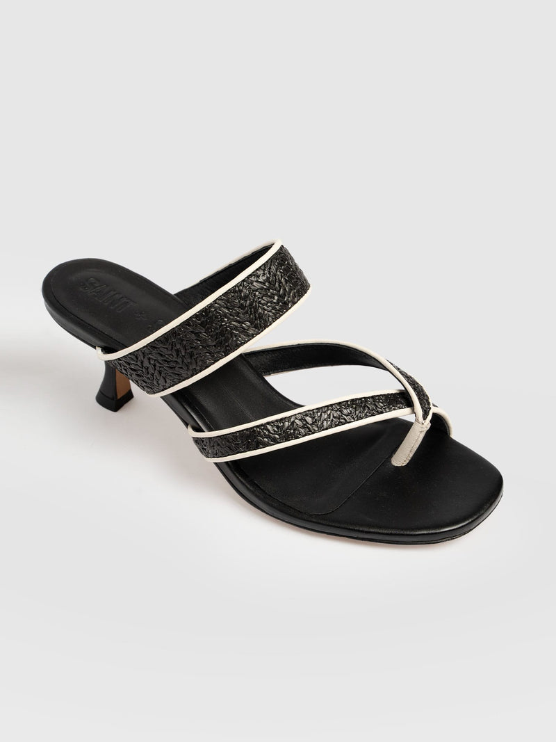 Adaline Toe Post Heels - Black Raffia - Women's Shoes | Saint + Sofia® EU