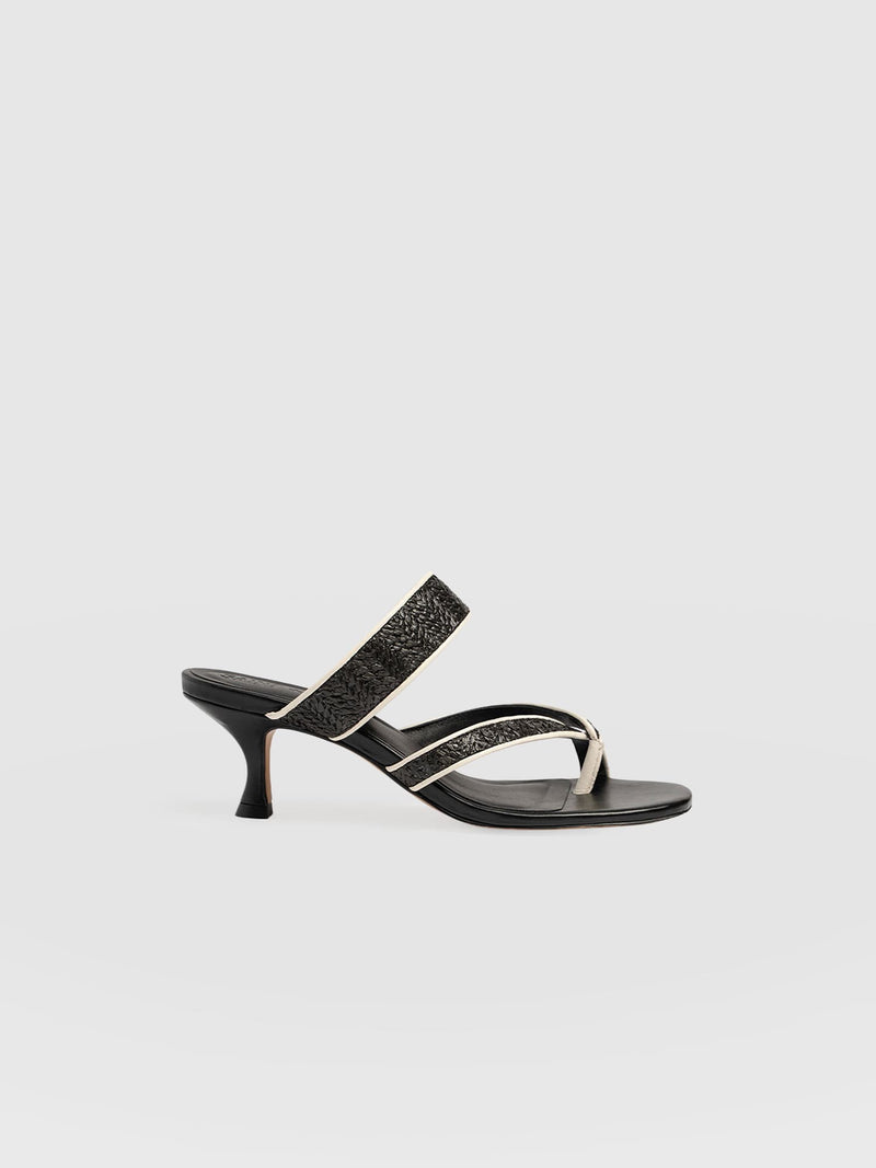 Adaline Toe Post Heels - Black Raffia - Women's Shoes | Saint + Sofia® EU