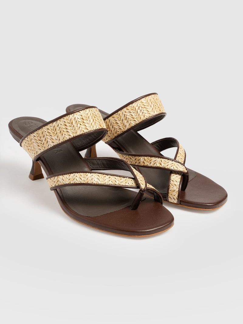 Adaline Toe Post Heels - Brown Raffia - Women's Shoes | Saint + Sofia® EU