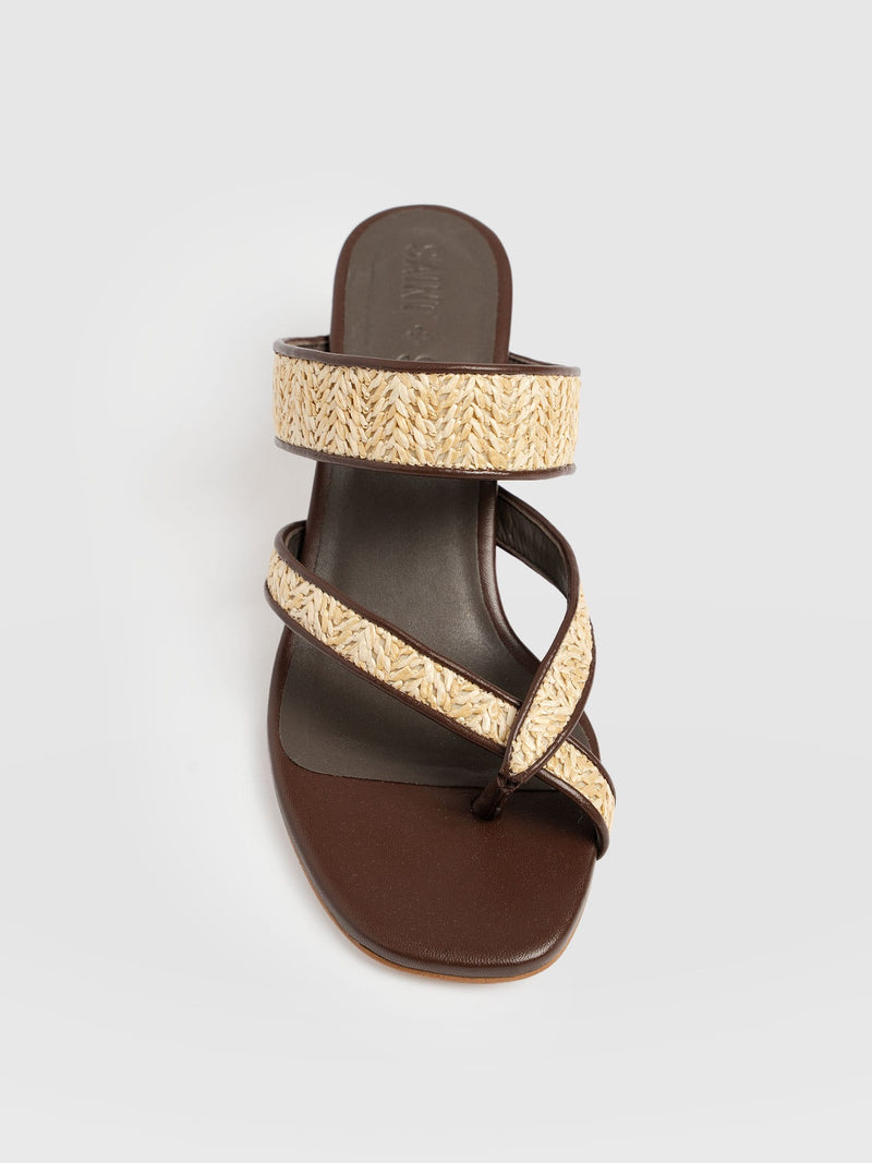 Adaline Toe Post Heels - Brown Raffia - Women's Shoes | Saint + Sofia® EU