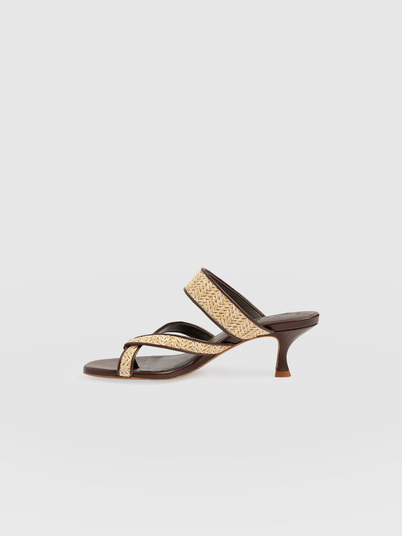 Adaline Toe Post Heels - Brown Raffia - Women's Shoes | Saint + Sofia® EU