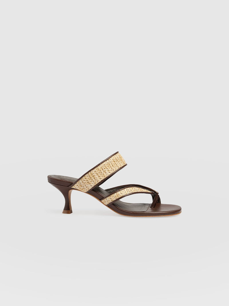 Adaline Toe Post Heels - Brown Raffia - Women's Shoes | Saint + Sofia® EU